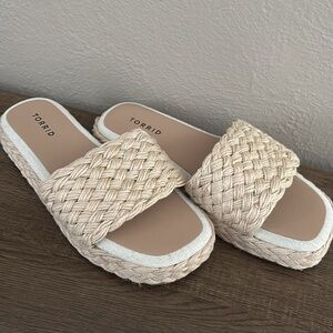 Women’s Torrid, Woven Raffia Platform Extra Wide Slide Sandal, 10WW